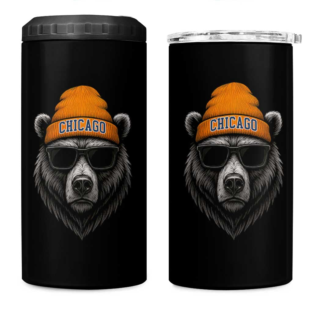 Cool Bear Chicago Graphic 4 in 1 Can Cooler Tumbler Retro Vibe City Pride Beanie and Sunglasses - Wonder Print Shop