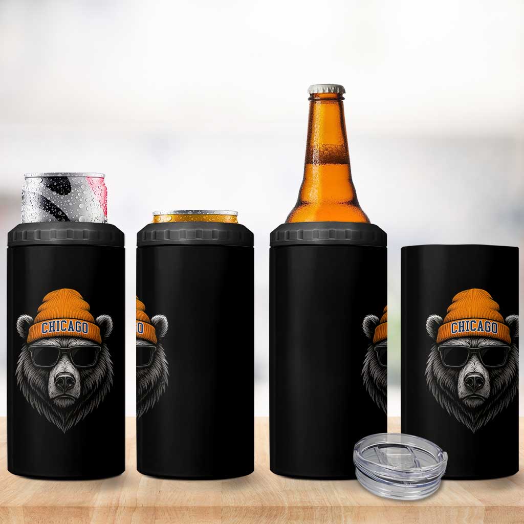Cool Bear Chicago Graphic 4 in 1 Can Cooler Tumbler Retro Vibe City Pride Beanie and Sunglasses - Wonder Print Shop