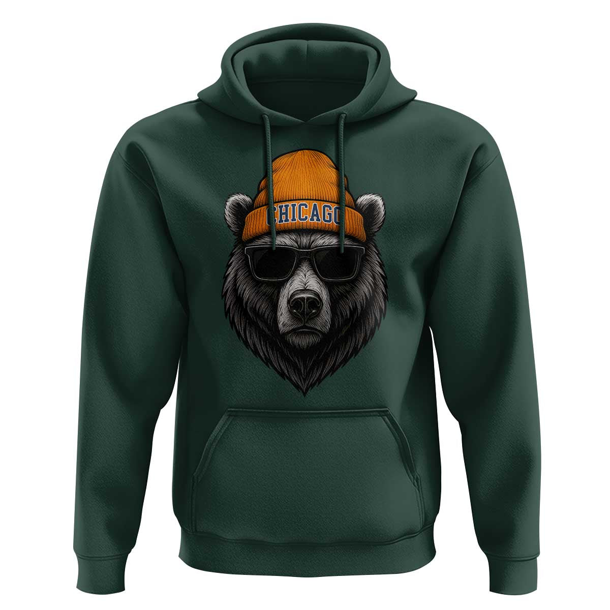 Cool Bear Chicago Graphic Hoodie Retro Vibe City Pride Beanie and Sunglasses - Wonder Print Shop