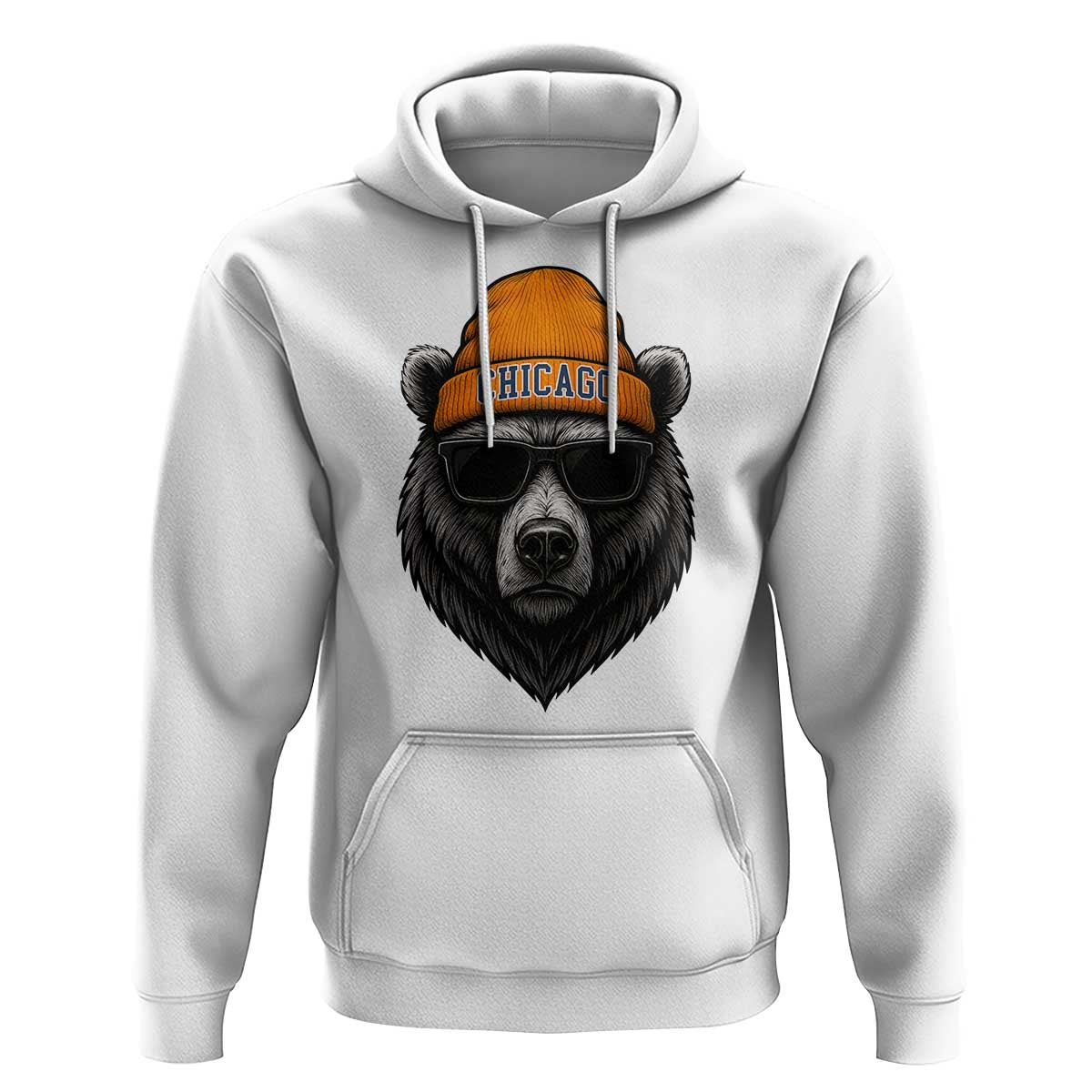 Cool Bear Chicago Graphic Hoodie Retro Vibe City Pride Beanie and Sunglasses - Wonder Print Shop