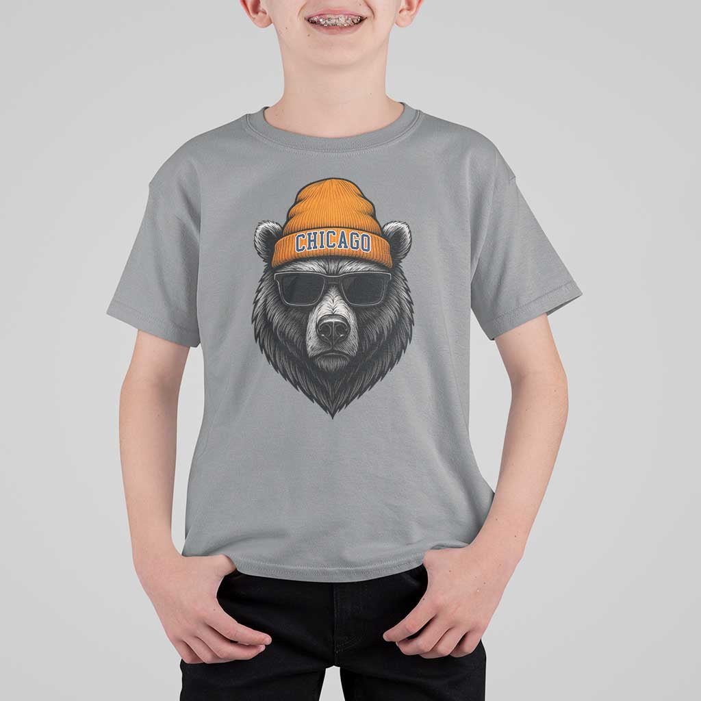 Cool Bear Chicago Graphic T Shirt For Kid Retro Vibe City Pride Beanie and Sunglasses - Wonder Print Shop