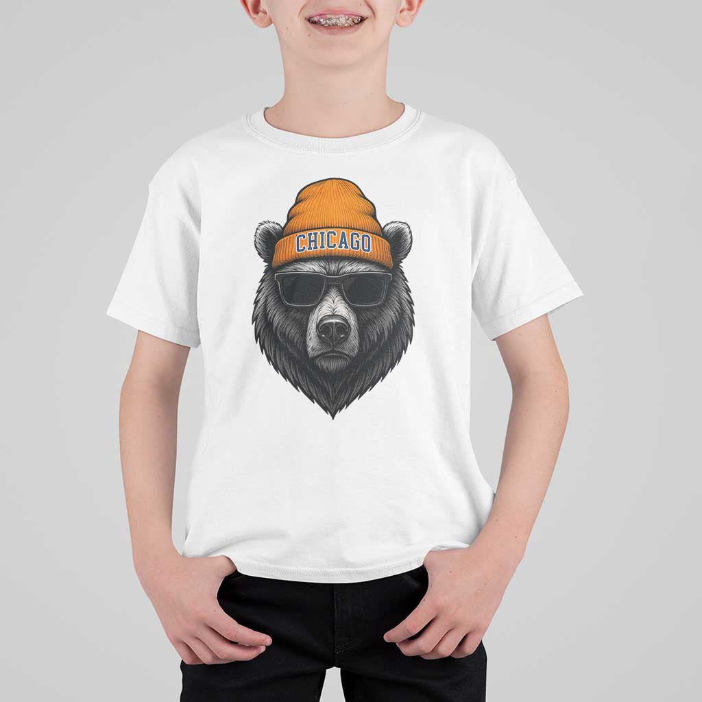 Cool Bear Chicago Graphic T Shirt For Kid Retro Vibe City Pride Beanie and Sunglasses - Wonder Print Shop