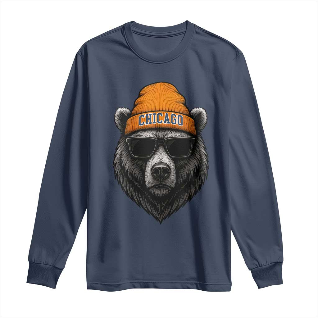 Cool Bear Chicago Graphic Long Sleeve Shirt Retro Vibe City Pride Beanie and Sunglasses - Wonder Print Shop