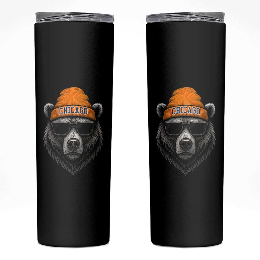 Cool Bear Chicago Graphic Skinny Tumbler Retro Vibe City Pride Beanie and Sunglasses - Wonder Print Shop