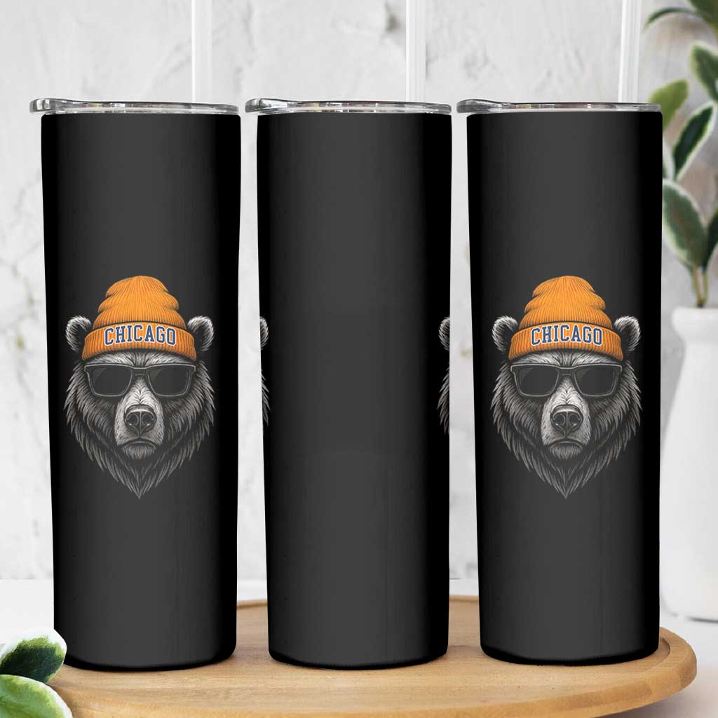 Cool Bear Chicago Graphic Skinny Tumbler Retro Vibe City Pride Beanie and Sunglasses - Wonder Print Shop