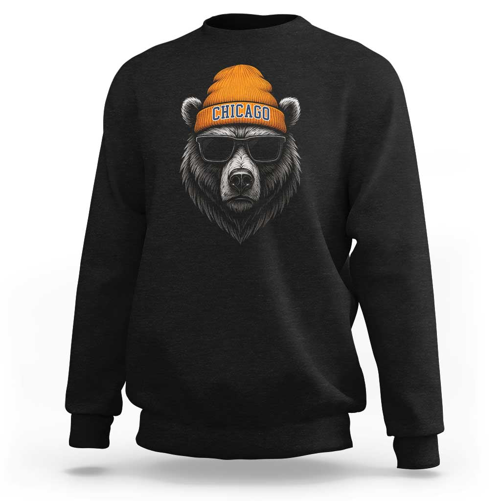 Cool Bear Chicago Graphic Sweatshirt Retro Vibe City Pride Beanie and Sunglasses - Wonder Print Shop