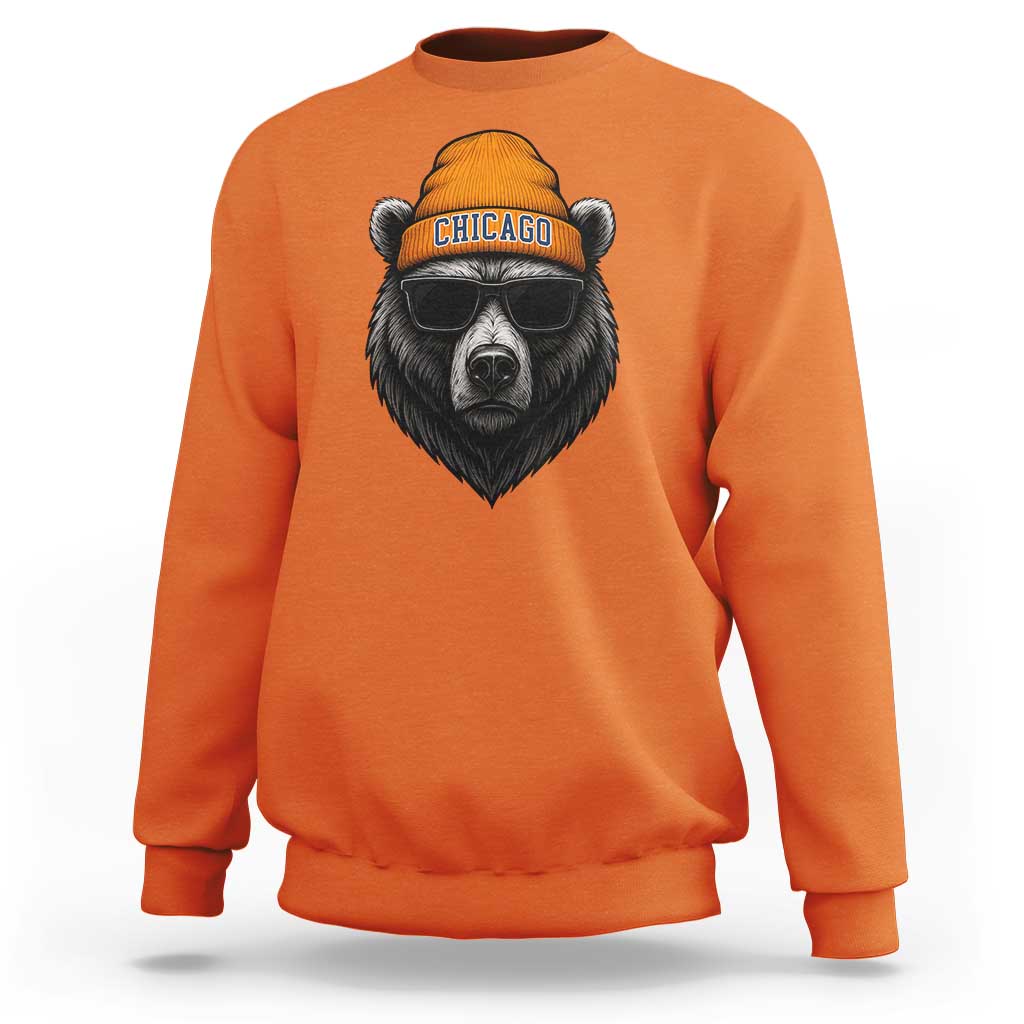 Cool Bear Chicago Graphic Sweatshirt Retro Vibe City Pride Beanie and Sunglasses - Wonder Print Shop