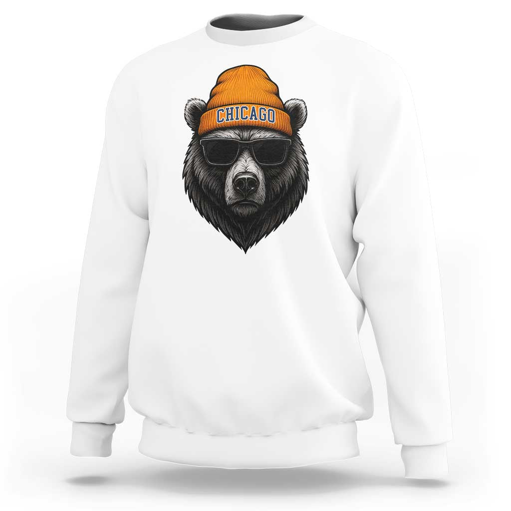 Cool Bear Chicago Graphic Sweatshirt Retro Vibe City Pride Beanie and Sunglasses - Wonder Print Shop