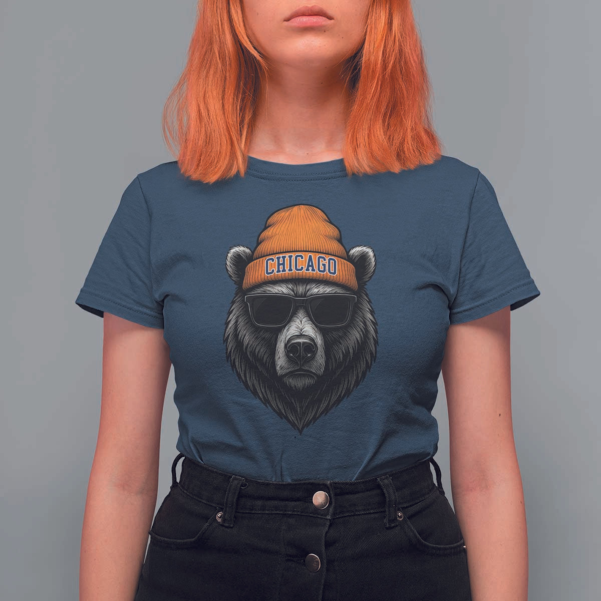 Cool Bear Chicago Graphic T Shirt For Women Retro Vibe City Pride Beanie and Sunglasses - Wonder Print Shop