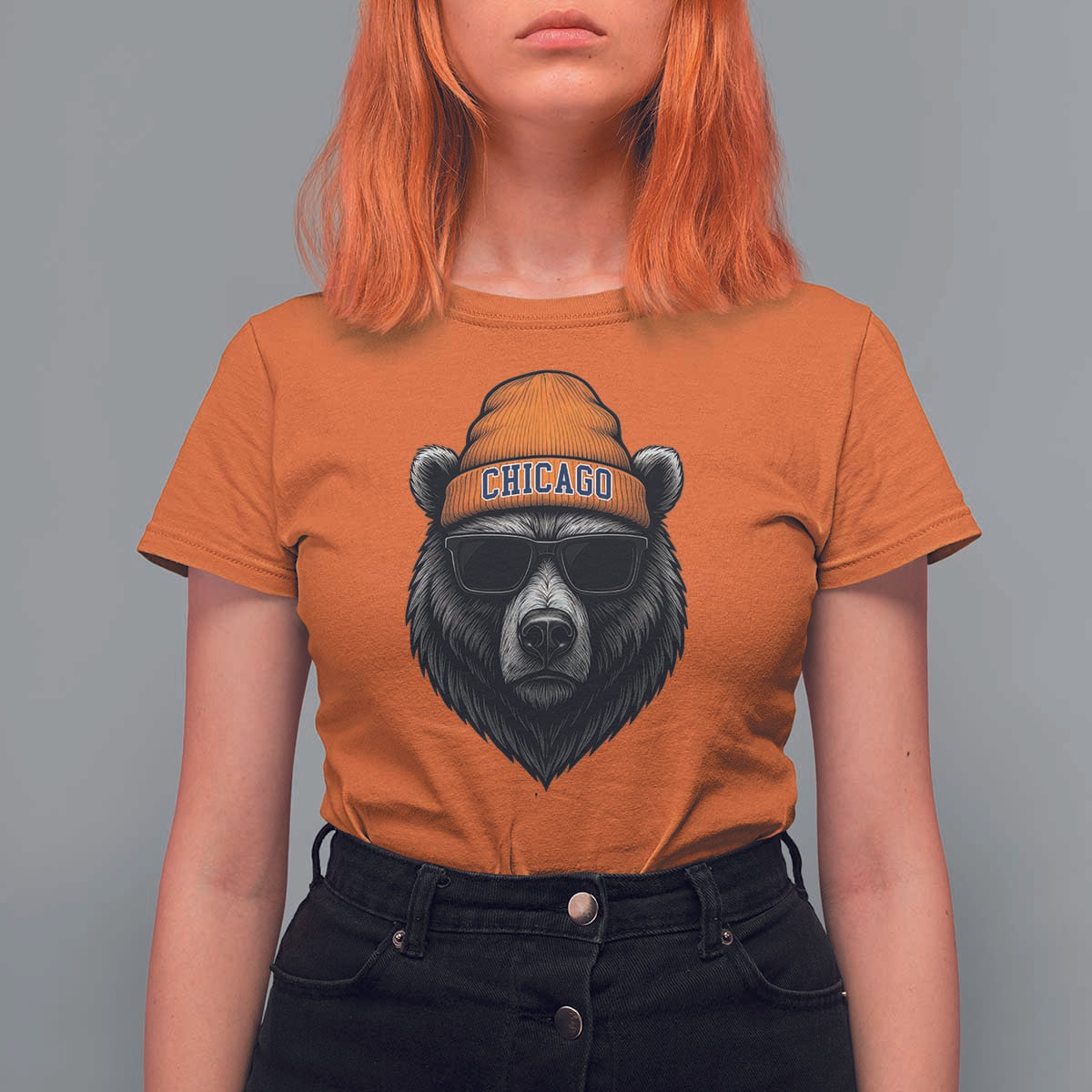 Cool Bear Chicago Graphic T Shirt For Women Retro Vibe City Pride Beanie and Sunglasses - Wonder Print Shop