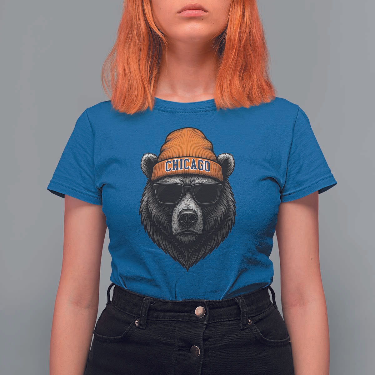 Cool Bear Chicago Graphic T Shirt For Women Retro Vibe City Pride Beanie and Sunglasses - Wonder Print Shop