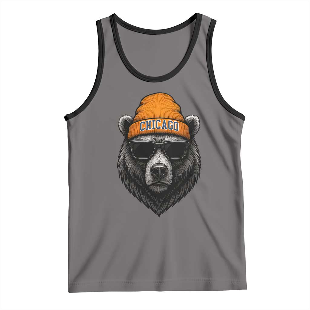 Cool Bear Chicago Graphic Tank Top Retro Vibe City Pride Beanie and Sunglasses - Wonder Print Shop