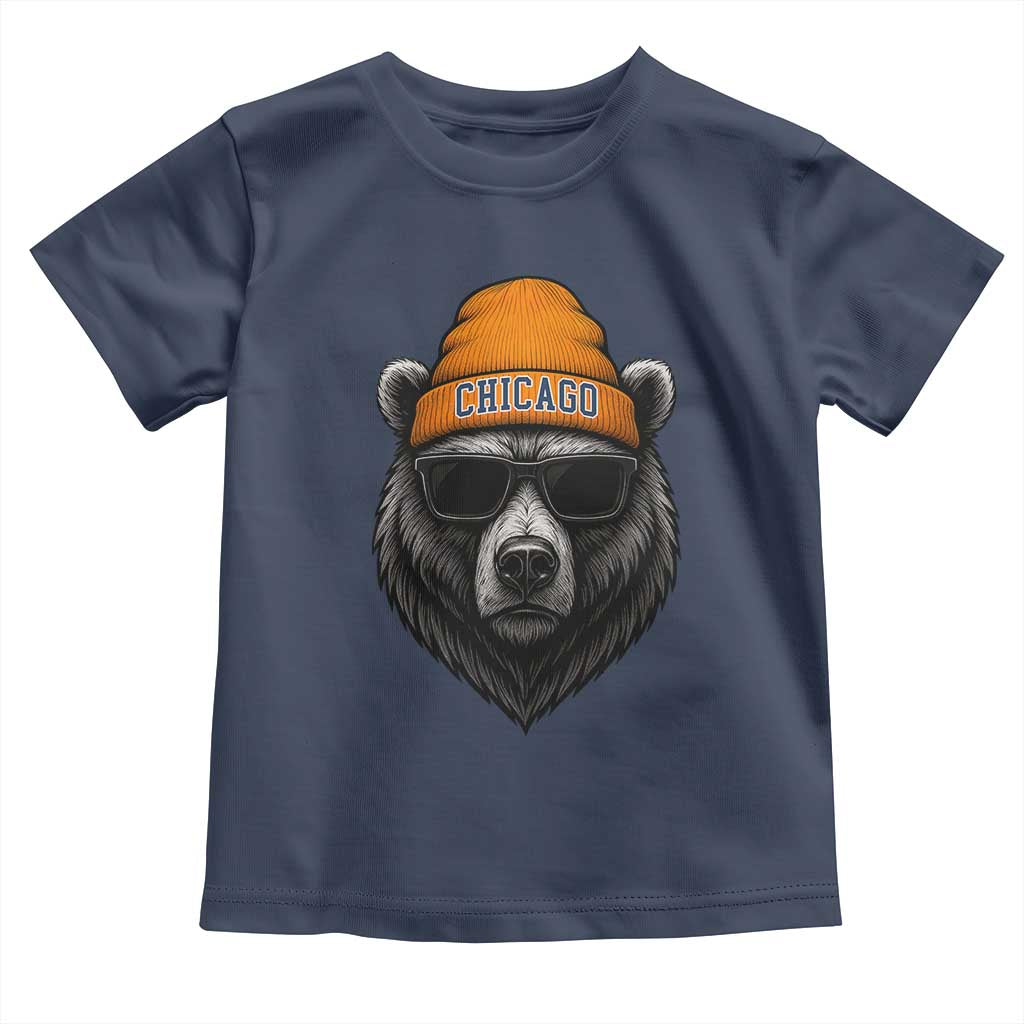 Cool Bear Chicago Graphic Toddler T Shirt Retro Vibe City Pride Beanie and Sunglasses - Wonder Print Shop