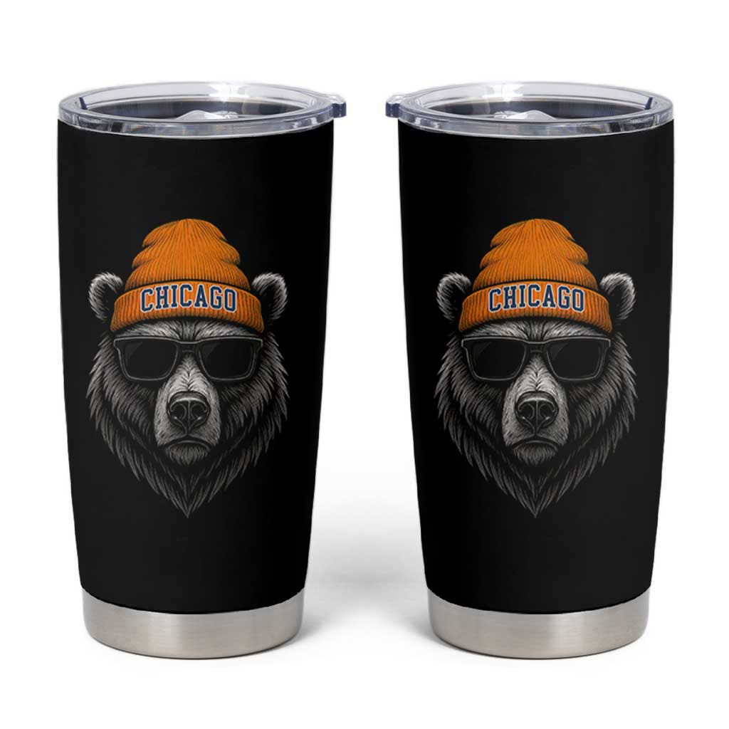 Cool Bear Chicago Graphic Tumbler Cup Retro Vibe City Pride Beanie and Sunglasses - Wonder Print Shop