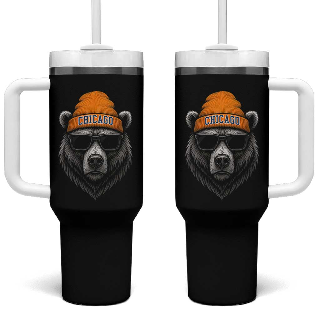 Cool Bear Chicago Graphic Tumbler With Handle Retro Vibe City Pride Beanie and Sunglasses - Wonder Print Shop