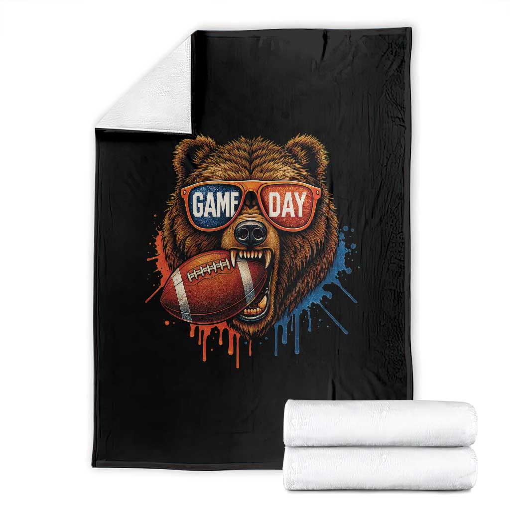Cool Game Day Bear Graphic Throw Blanket Bold Football Fan Dripping Paint - Wonder Print Shop
