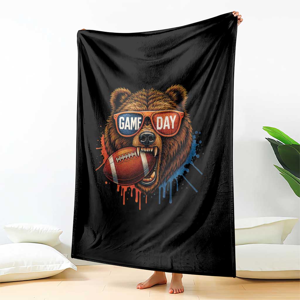 Cool Game Day Bear Graphic Throw Blanket Bold Football Fan Dripping Paint - Wonder Print Shop