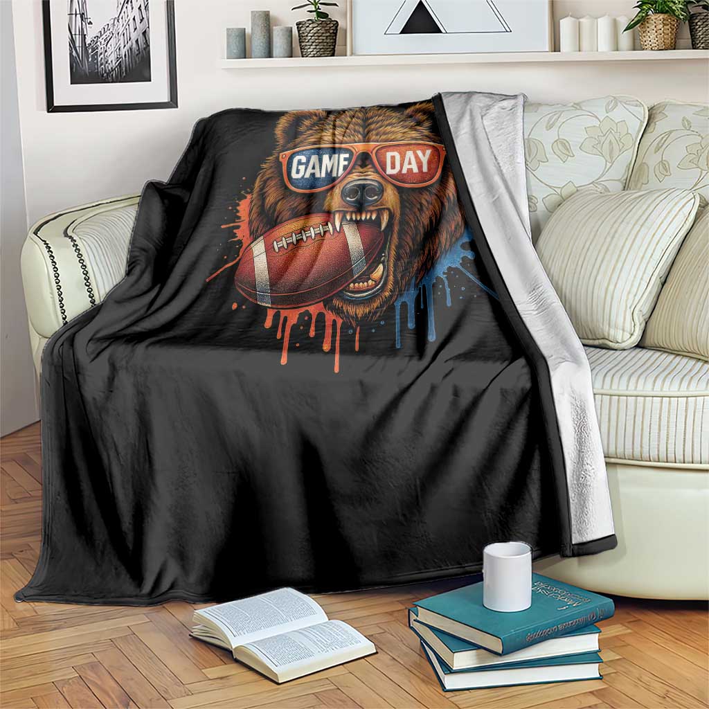 Cool Game Day Bear Graphic Throw Blanket Bold Football Fan Dripping Paint - Wonder Print Shop