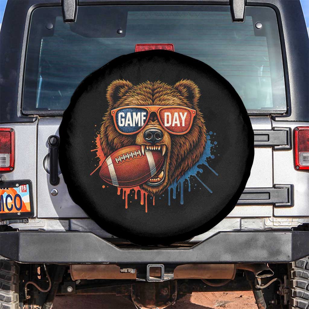 Cool Game Day Bear Graphic Spare Tire Cover Bold Football Fan Dripping Paint - Wonder Print Shop