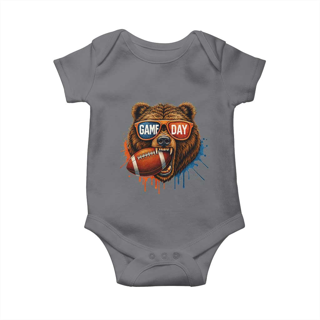 Cool Game Day Bear Graphic Baby Onesie Bold Football Fan Dripping Paint - Wonder Print Shop