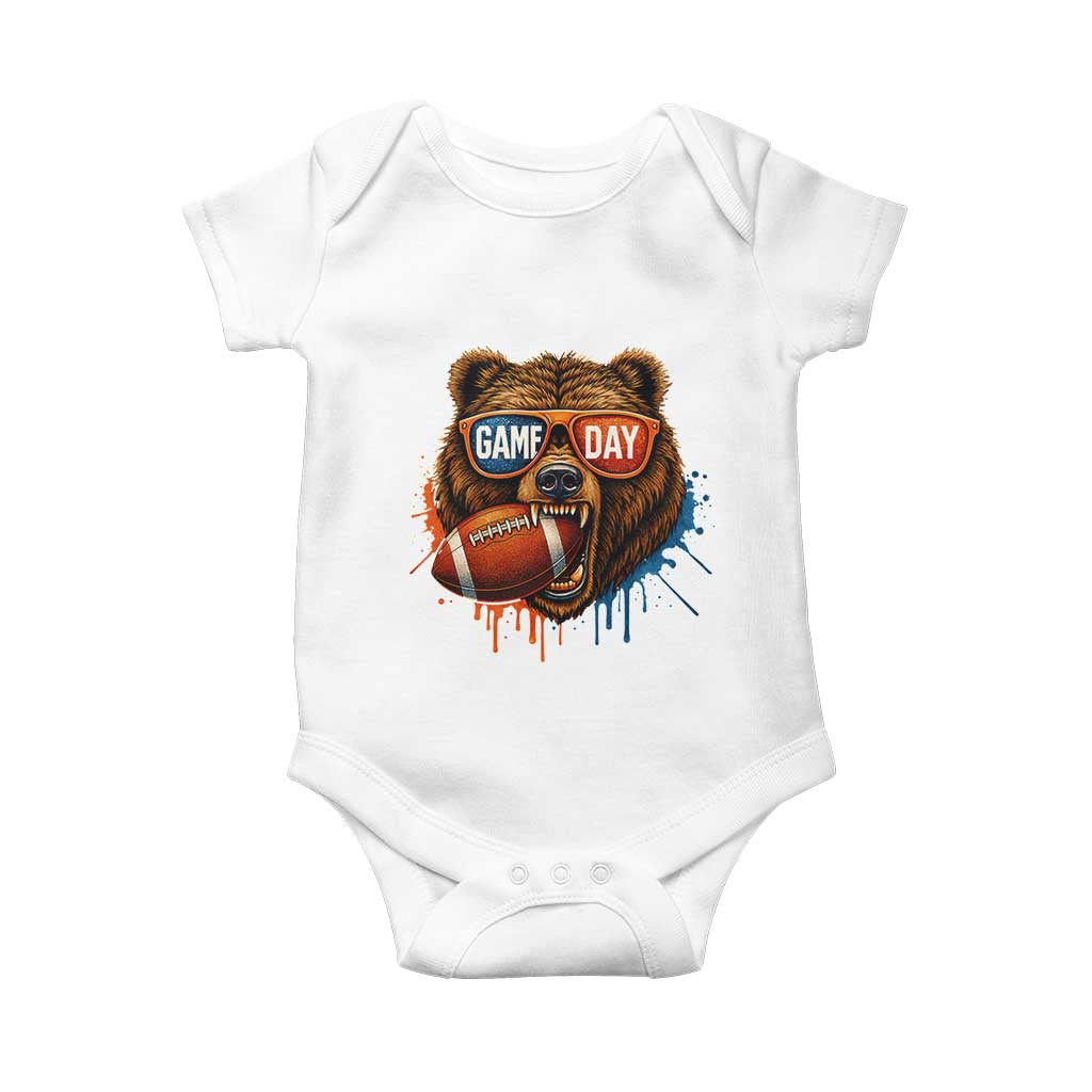 Cool Game Day Bear Graphic Baby Onesie Bold Football Fan Dripping Paint - Wonder Print Shop