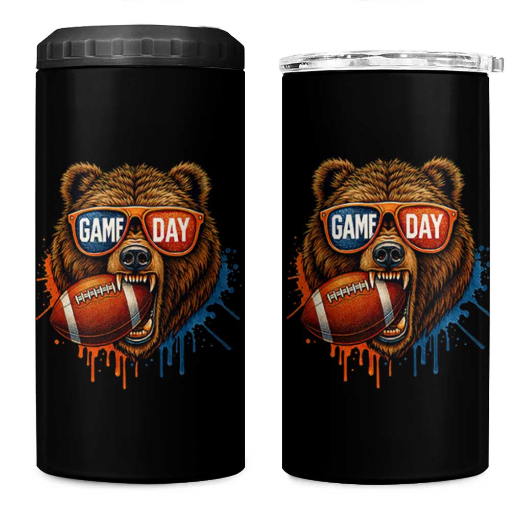 Cool Game Day Bear Graphic 4 in 1 Can Cooler Tumbler Bold Football Fan Dripping Paint - Wonder Print Shop