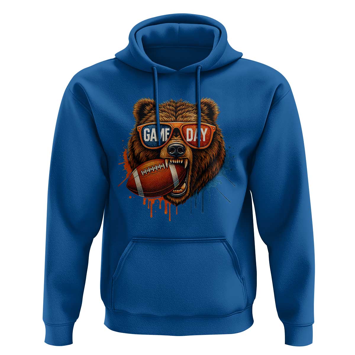 Cool Game Day Bear Graphic Hoodie Bold Football Fan Dripping Paint - Wonder Print Shop