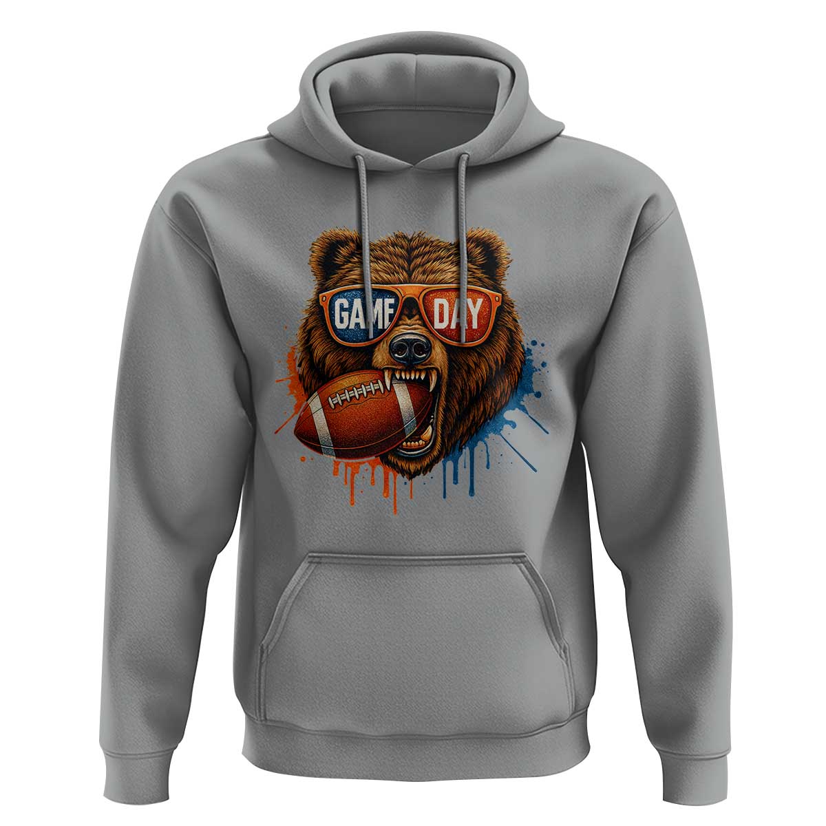 Cool Game Day Bear Graphic Hoodie Bold Football Fan Dripping Paint - Wonder Print Shop