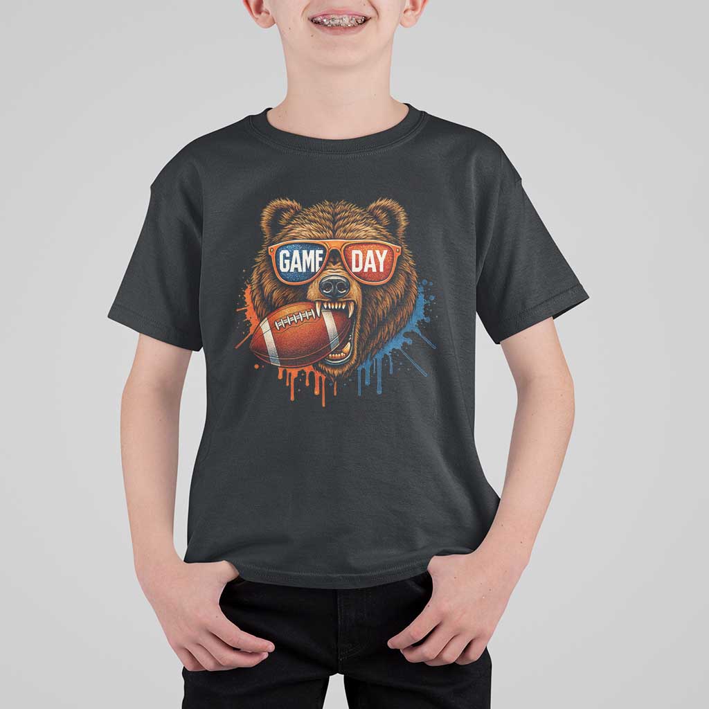 Cool Game Day Bear Graphic T Shirt For Kid Bold Football Fan Dripping Paint - Wonder Print Shop