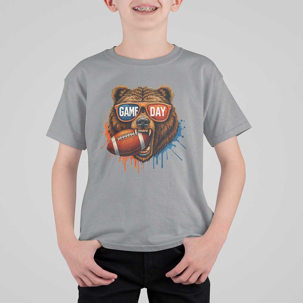 Cool Game Day Bear Graphic T Shirt For Kid Bold Football Fan Dripping Paint - Wonder Print Shop