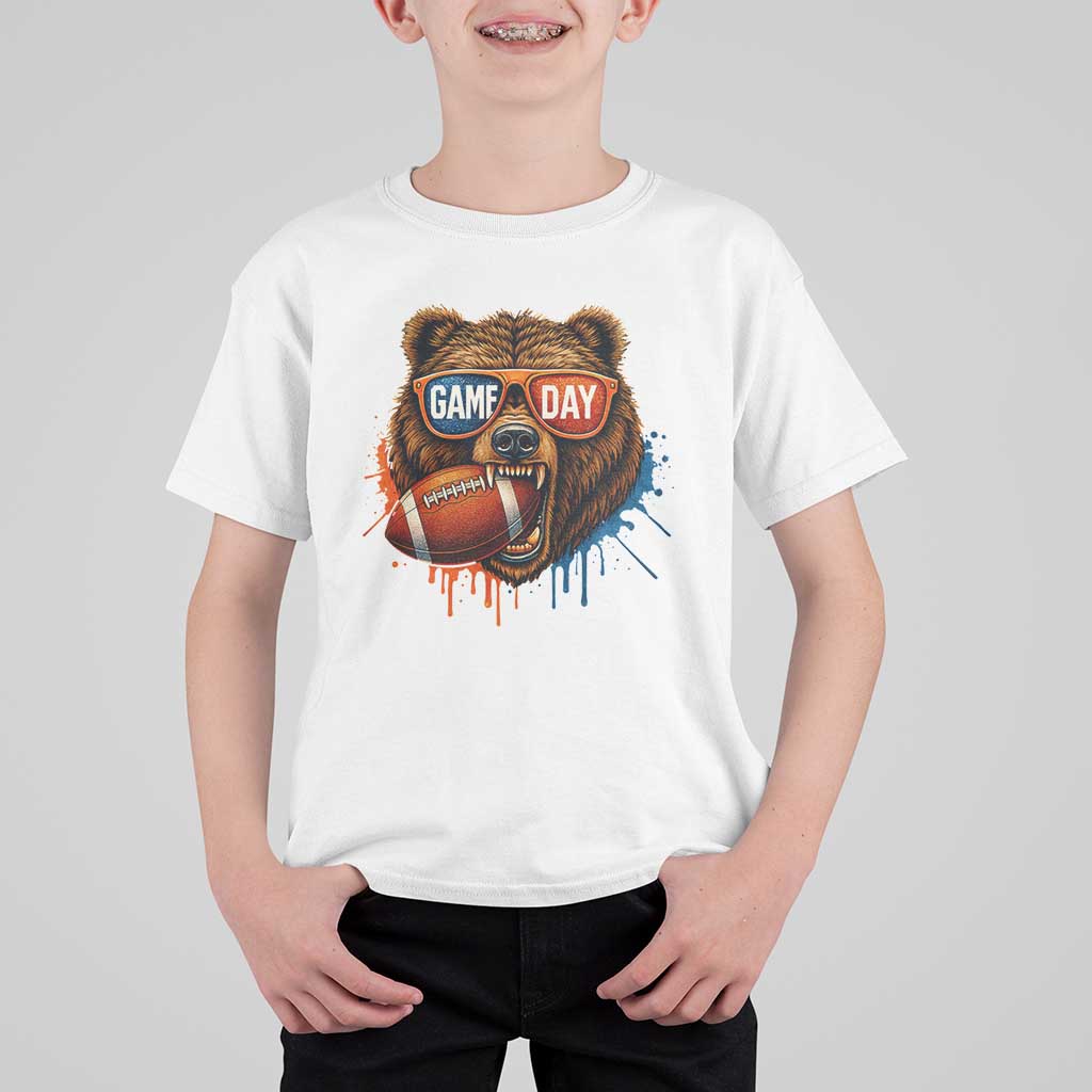 Cool Game Day Bear Graphic T Shirt For Kid Bold Football Fan Dripping Paint - Wonder Print Shop