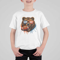 Cool Game Day Bear Graphic T Shirt For Kid Bold Football Fan Dripping Paint - Wonder Print Shop