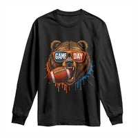 Cool Game Day Bear Graphic Long Sleeve Shirt Bold Football Fan Dripping Paint - Wonder Print Shop