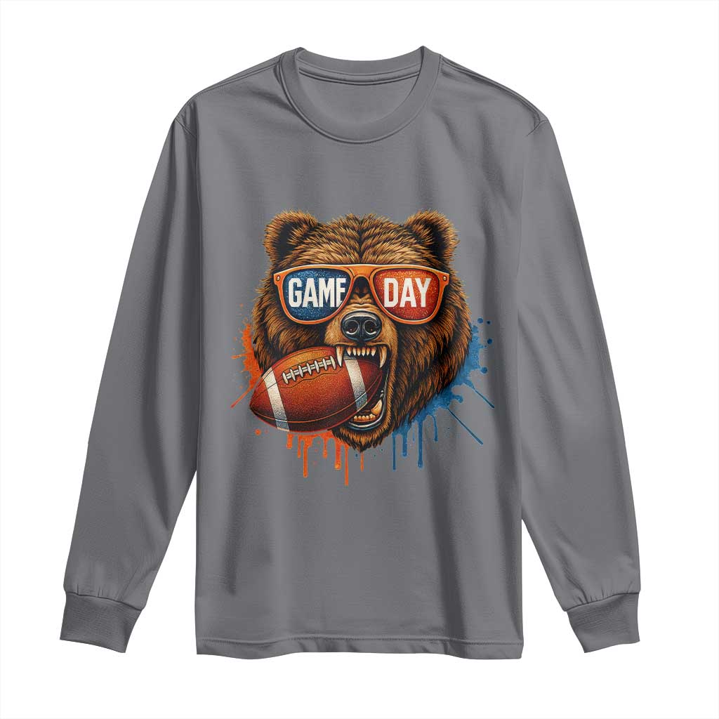 Cool Game Day Bear Graphic Long Sleeve Shirt Bold Football Fan Dripping Paint - Wonder Print Shop