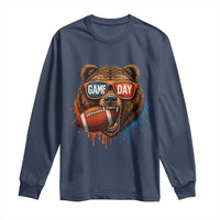 Cool Game Day Bear Graphic Long Sleeve Shirt Bold Football Fan Dripping Paint - Wonder Print Shop