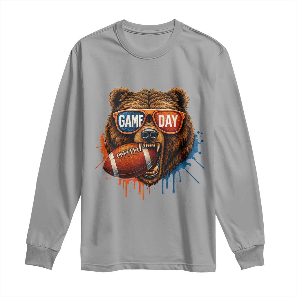 Cool Game Day Bear Graphic Long Sleeve Shirt Bold Football Fan Dripping Paint - Wonder Print Shop