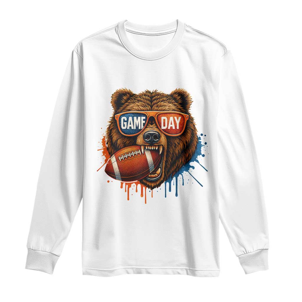 Cool Game Day Bear Graphic Long Sleeve Shirt Bold Football Fan Dripping Paint - Wonder Print Shop