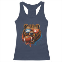 Cool Game Day Bear Graphic Racerback Tank Top Bold Football Fan Dripping Paint - Wonder Print Shop