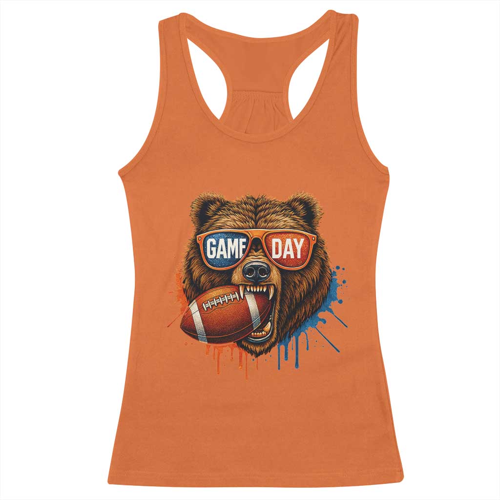 Cool Game Day Bear Graphic Racerback Tank Top Bold Football Fan Dripping Paint - Wonder Print Shop