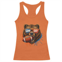 Cool Game Day Bear Graphic Racerback Tank Top Bold Football Fan Dripping Paint - Wonder Print Shop