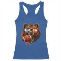 Cool Game Day Bear Graphic Racerback Tank Top Bold Football Fan Dripping Paint - Wonder Print Shop