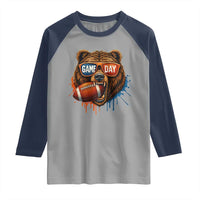 Cool Game Day Bear Graphic Raglan Shirt Bold Football Fan Dripping Paint - Wonder Print Shop