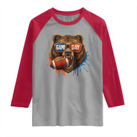 Cool Game Day Bear Graphic Raglan Shirt Bold Football Fan Dripping Paint - Wonder Print Shop