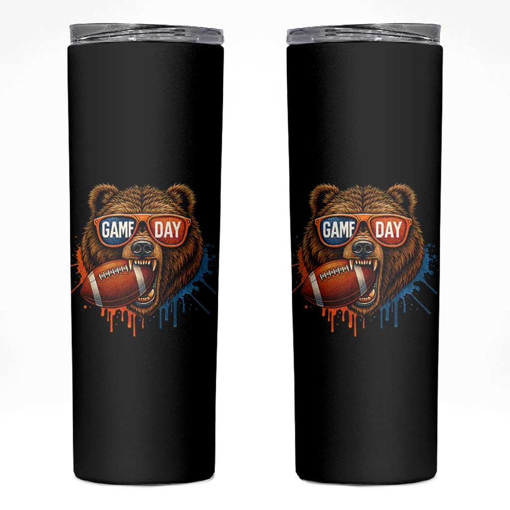 Cool Game Day Bear Graphic Skinny Tumbler Bold Football Fan Dripping Paint - Wonder Print Shop