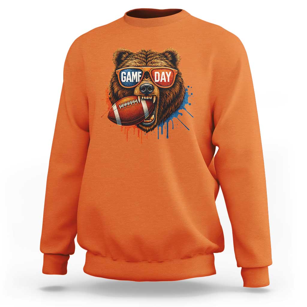 Cool Game Day Bear Graphic Sweatshirt Bold Football Fan Dripping Paint - Wonder Print Shop