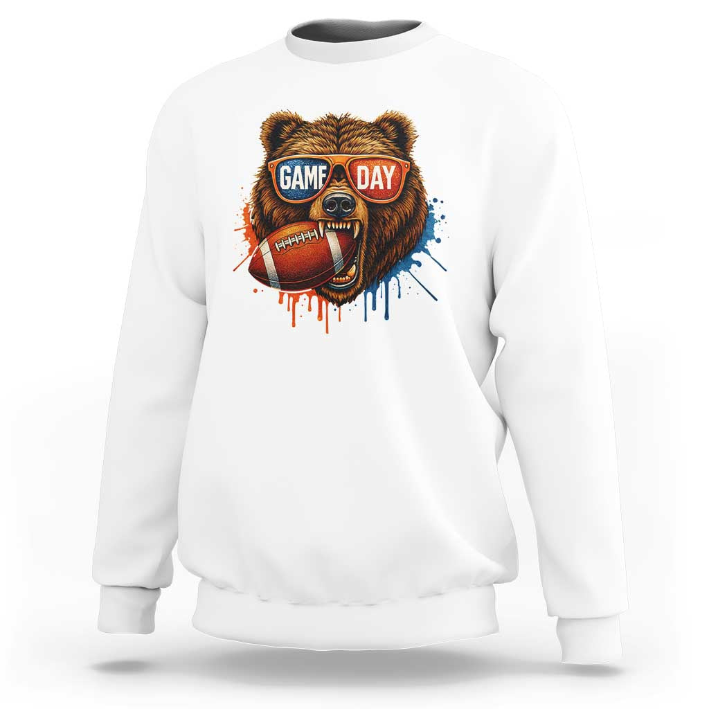 Cool Game Day Bear Graphic Sweatshirt Bold Football Fan Dripping Paint - Wonder Print Shop