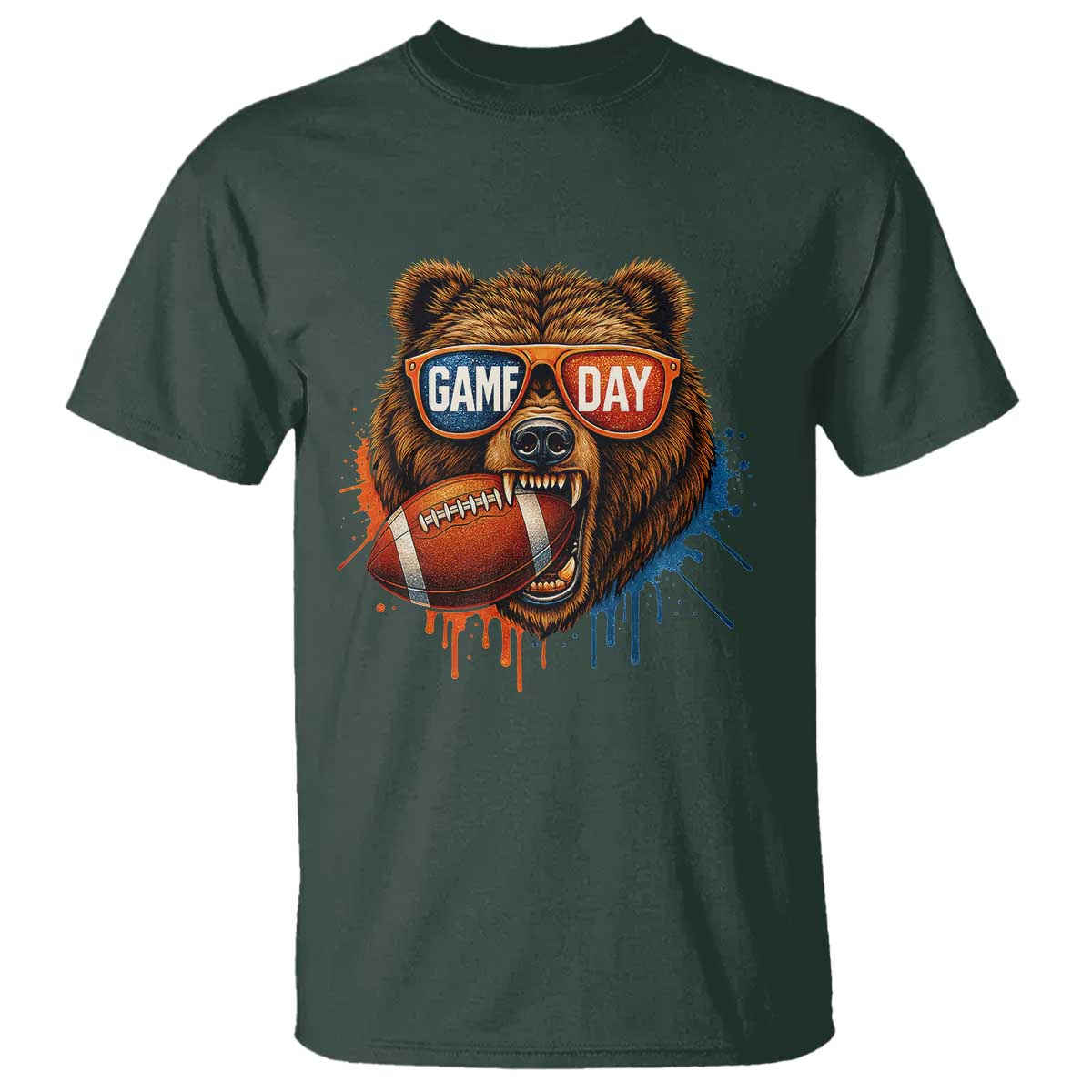 Cool Game Day Bear Graphic T Shirt Bold Football Fan Dripping Paint - Wonder Print Shop