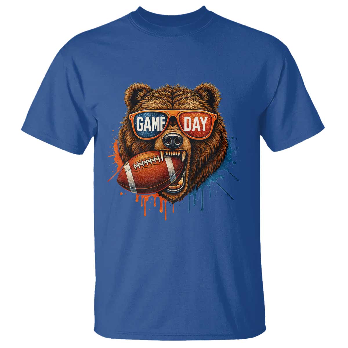 Cool Game Day Bear Graphic T Shirt Bold Football Fan Dripping Paint - Wonder Print Shop