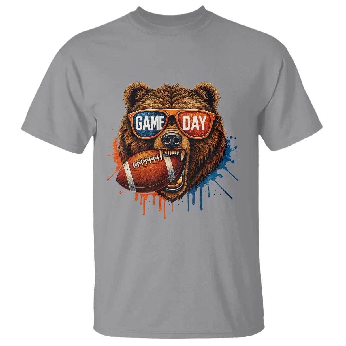 Cool Game Day Bear Graphic T Shirt Bold Football Fan Dripping Paint - Wonder Print Shop