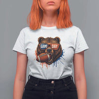 Cool Game Day Bear Graphic T Shirt For Women Bold Football Fan Dripping Paint - Wonder Print Shop